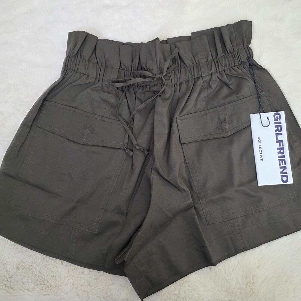 NWT Girlfriend Collective Mercer Camp High Waist Paperbag Short Raven Small - Picture 2 of 9